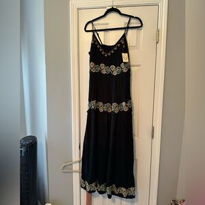 Raga Black Embroidered Sunflower Maxi Dress NWT Boho Medium